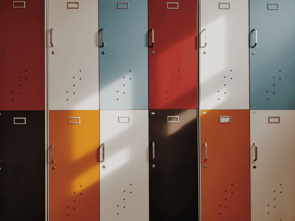 This is a set of middle school lockers used to signify the age of Joe Yoo when he was victimized in May December